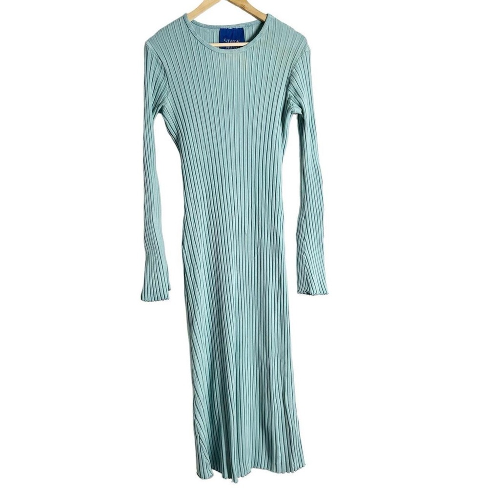 Simon Miller Long Ribbed Stretch Dress, Blue, Long Sleeve, Crew Neck, Sz XS - Picture 3 of 16